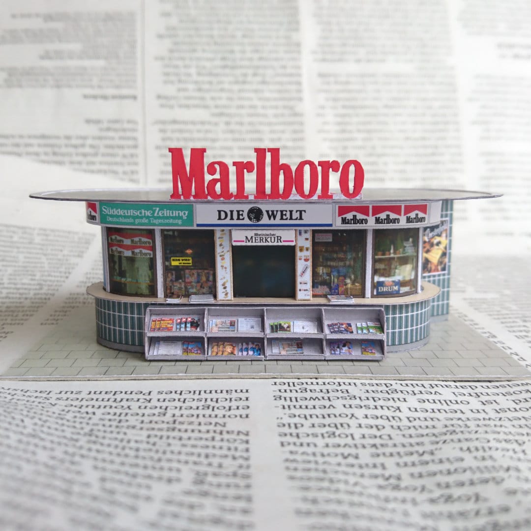 Das Bundesbüdchen in Bonn als Papiermodell im Maßstab 1:87.